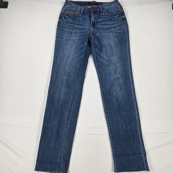 Judy Blue Mid Rise Plaid Cuff Hem Slim Fit Casual Stretch Denim Jeans Size 7/28 - Picture 1 of 8